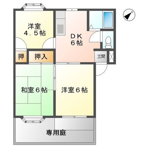 拡大写真:西坂ハイツB棟 1階101の間取り