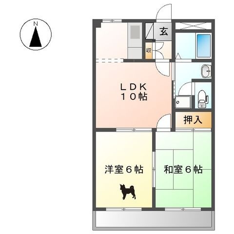 拡大写真:トゥインクル 2階202の間取り