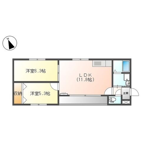 拡大写真:スクエア緑 2階201の間取り