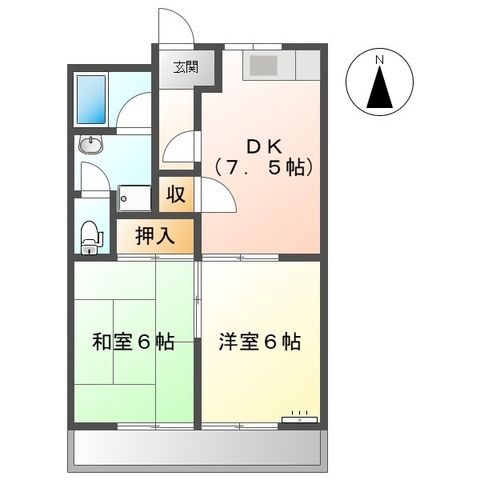 拡大写真:リバティハイツ 2階20201の間取り