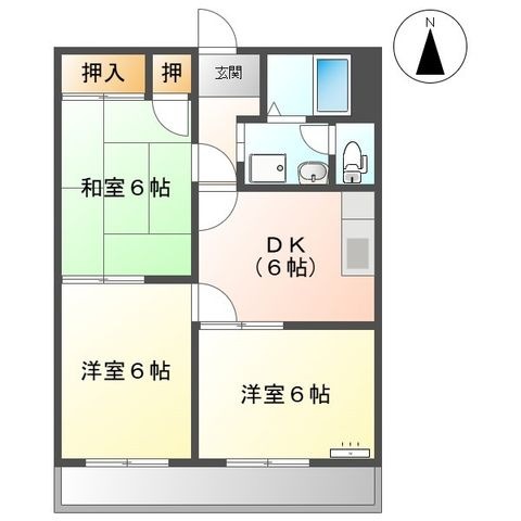 拡大写真:メゾンフラワー 2階202の間取り