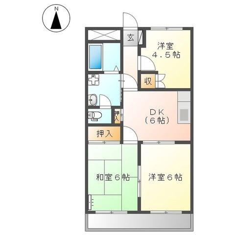 拡大写真:フローラルコートⅡ番館 2階202の間取り