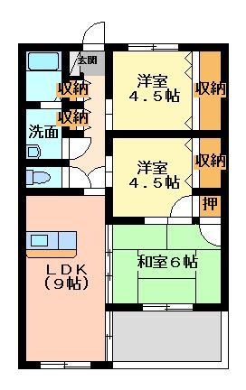 拡大写真：グリーンコーポ北方 2階202の間取り