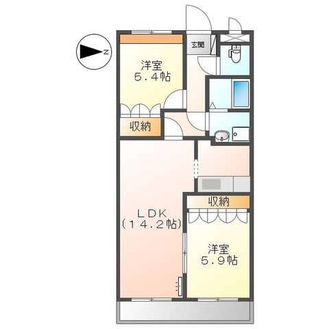 拡大写真:パイン ヒルズⅠ 2階206の間取り