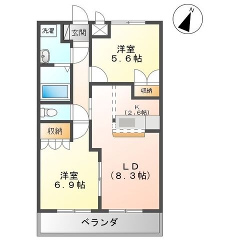 拡大写真：クレアウィンド（Ｃｌａｉｒｅ　Ｗｉｎｄ） 2階203の間取り