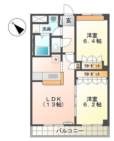 拡大写真:メゾンひばりヶ丘弐番館 2階00205の間取り