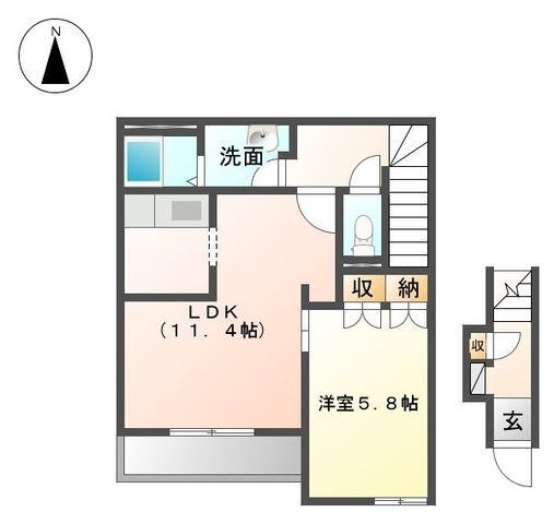 拡大写真:シェルル江戸岡 2階201の間取り