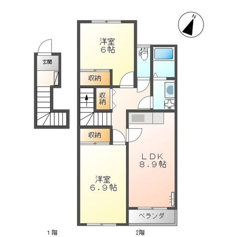 拡大写真:グリーンテラス 2階206の間取り