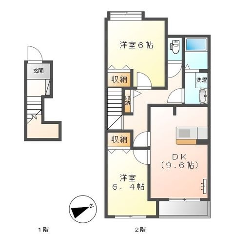 拡大写真:パールハイツみやび 2階206の間取り