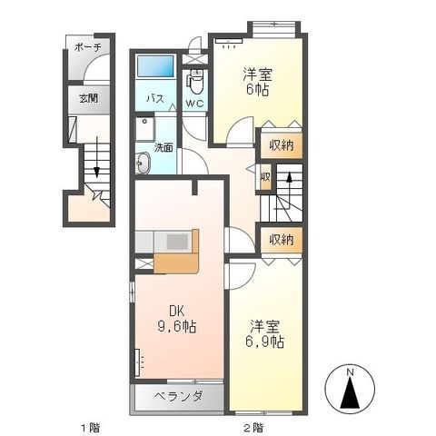 拡大写真:グローリーⅡ A棟 2階202の間取り