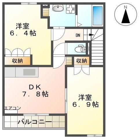 拡大写真：ヴィラージュ新木屋瀬　 2階201の間取り