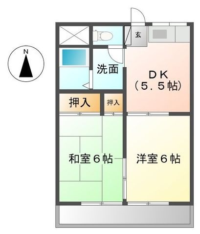 拡大写真:なかみちハイツ 2階201の間取り