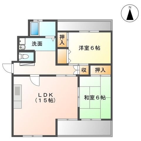 拡大写真:熊本市中央区出水6丁目 2階202の間取り