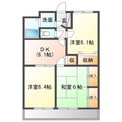 拡大写真:サザンメトロ233 2階203の間取り