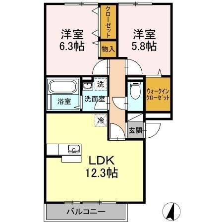 拡大写真：パストラル　浜町 2階203の間取り