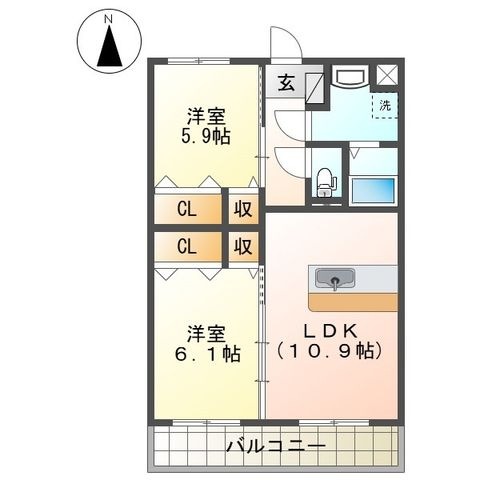 拡大写真:はなみずきⅡ番館 3階00303の間取り