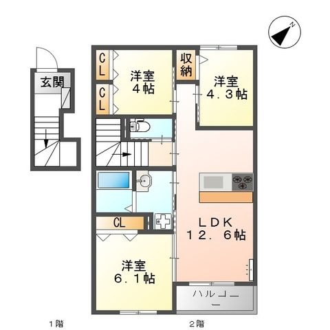 拡大写真:Partenaire 2階205の間取り