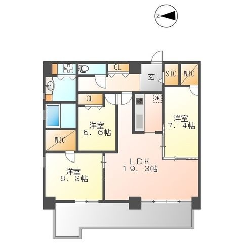 拡大写真:Girasole TENJIN 11階1101の間取り