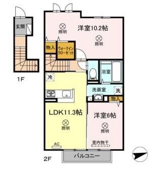 拡大写真:ウィステみやまえ 2階202の間取り