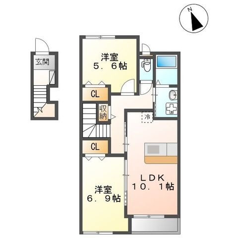 拡大写真:翠〜ミドリ〜 2階205の間取り