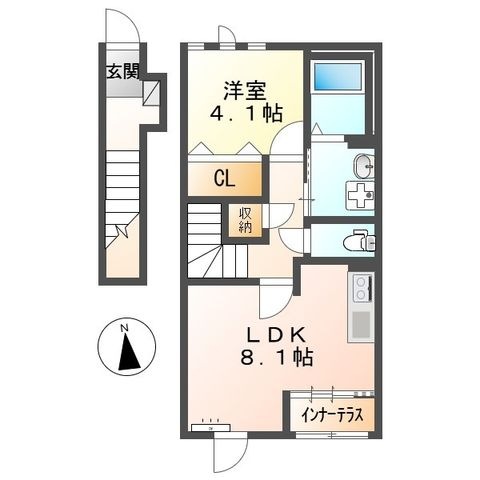 拡大写真:チコカメヤマ 2階201の間取り