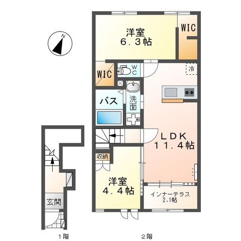 拡大写真:indigo blue 2階202の間取り