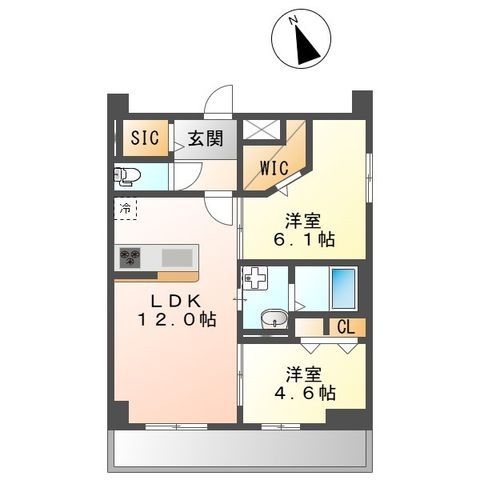 拡大写真:Pisces東比恵(ピスケス東比恵) 4階402の間取り