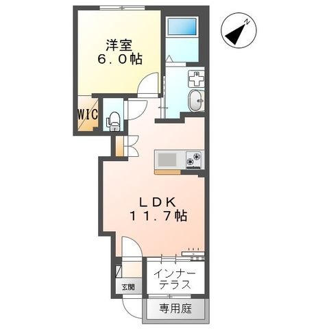 拡大写真:Le.Lien広崎 1階102の間取り