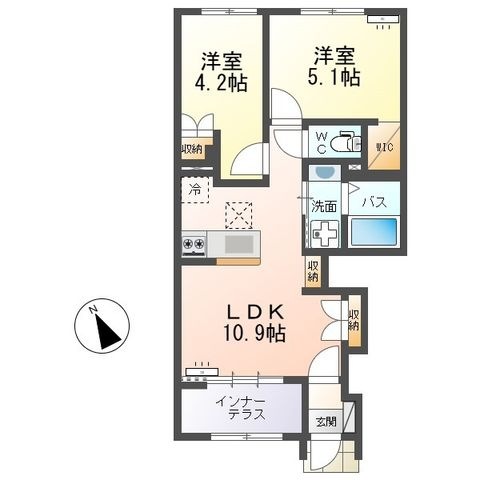 拡大写真:リッチレジデンスB(Rich Residence B) 1階106の間取り