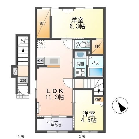 拡大写真:リッチレジデンスB(Rich Residence B) 2階201の間取り