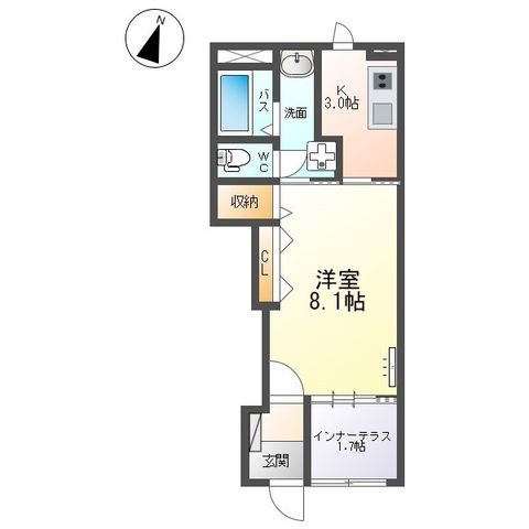 拡大写真：クレシア千草 1階102の間取り