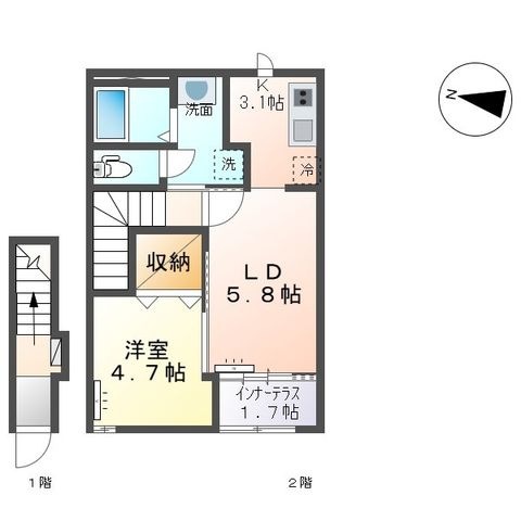 拡大写真:エスポワール六丁の目 2階202の間取り