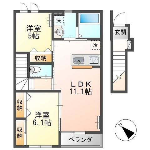 拡大写真:仮)元吉田町新築アパート 2階208の間取り