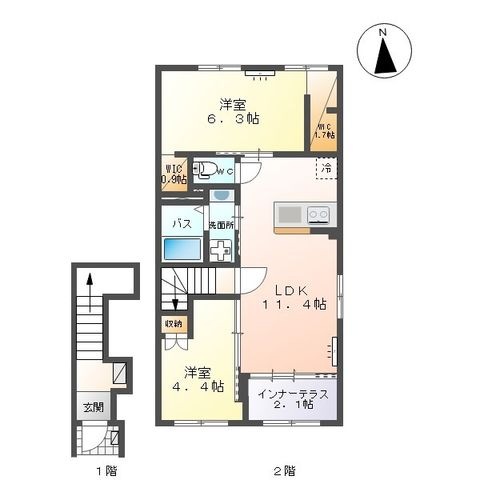 拡大写真:シェトワⅡ 2階208の間取り
