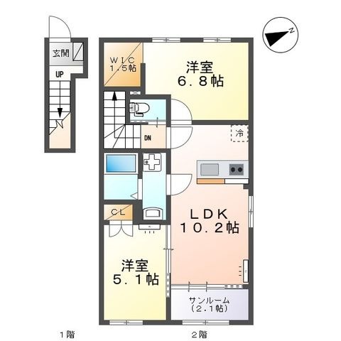 拡大写真:富山市掛尾町新築アパート 2階201の間取り