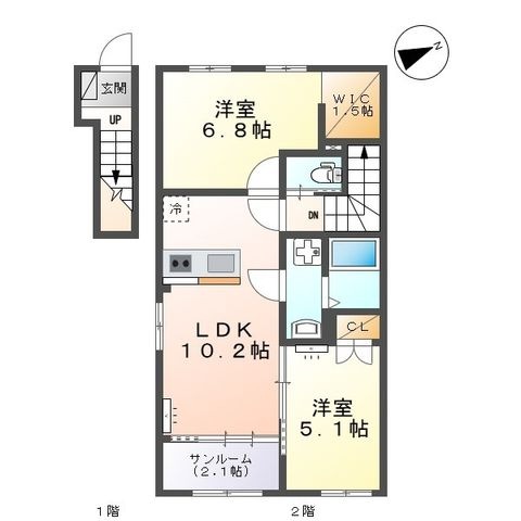 拡大写真:富山市掛尾町新築アパート 2階206の間取り
