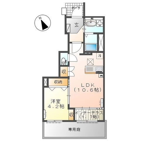 拡大写真：（仮）スターテラスⅡ雀の宮４丁目新築アパート 1階102の間取り