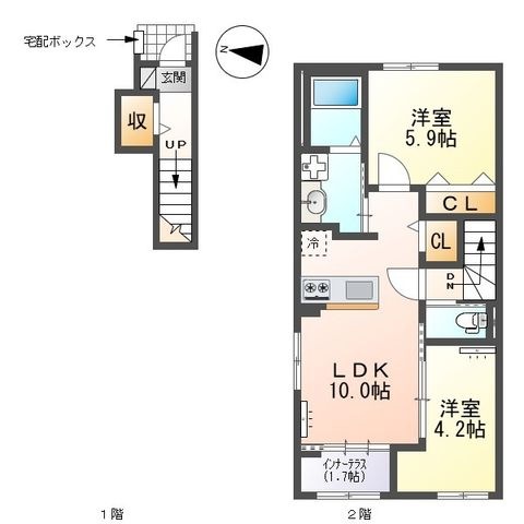 拡大写真:西宮市山口町 アパート新築工事 2階210の間取り