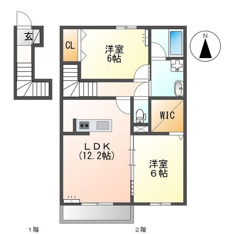 拡大写真：クレストスエ 2階202の間取り