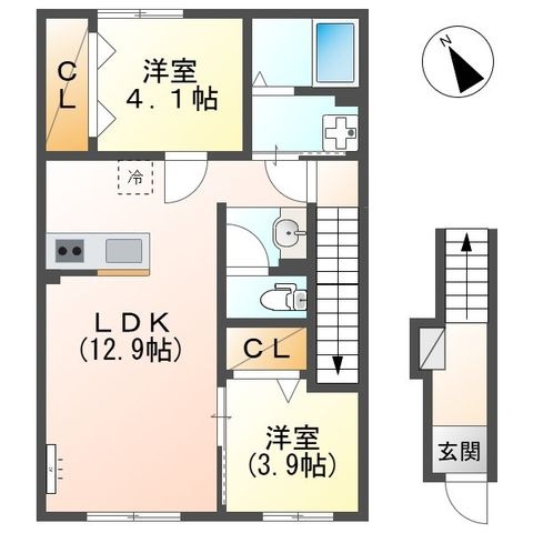 拡大写真:chouette 2階201の間取り
