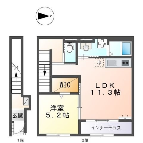 拡大写真:(仮称)大和高田市有井新築アパート 2階202の間取り