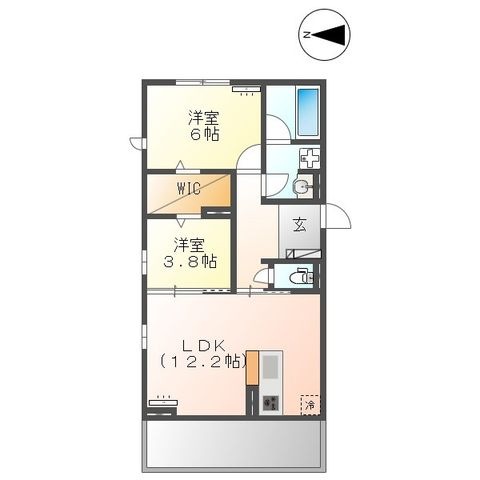 拡大写真：ＰｕｒｅＷｉｎｄＧａｒｄｅｎ　Ａ棟 2階203の間取り
