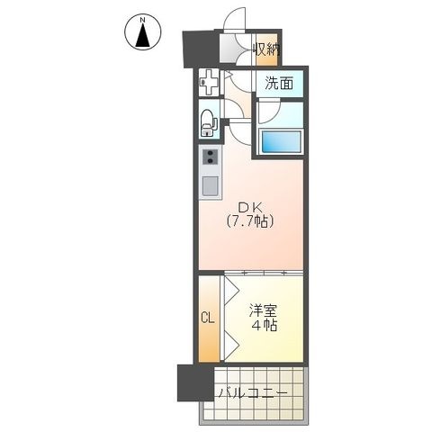 拡大写真:グランカーサ難波元町 7階707の間取り