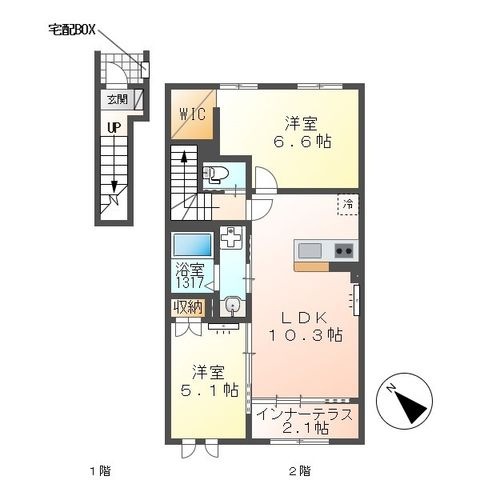 拡大写真:鎌ケ谷市くぬぎ山新築アパート(仮称) 2階202の間取り