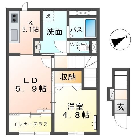 拡大写真:新潟市江南区鵜ノ子3丁目新築アパート 2階203の間取り