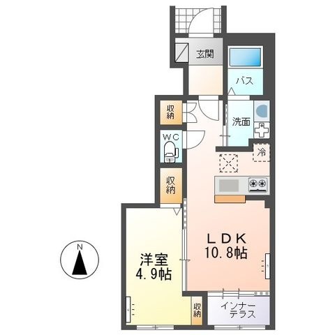 拡大写真:仮)ひたちなか市勝倉新築アパートA棟 1階105の間取り
