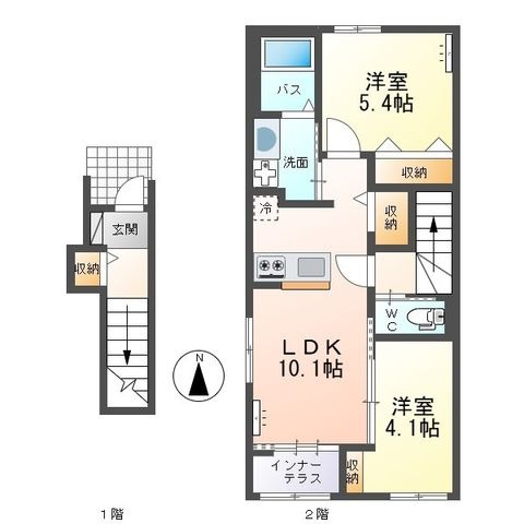拡大写真：仮）ひたちなか市勝倉新築アパートＡ棟 2階206の間取り