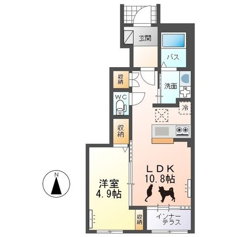 拡大写真:仮)ひたちなか市勝倉新築アパートB棟 1階101の間取り