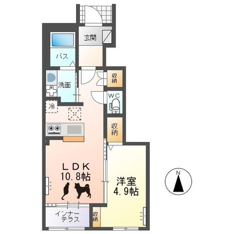 拡大写真:仮)ひたちなか市勝倉新築アパートB棟 1階103の間取り