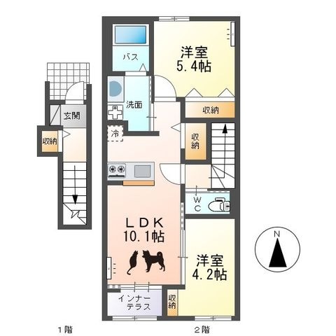 拡大写真:仮)ひたちなか市勝倉新築アパートB棟 2階203の間取り